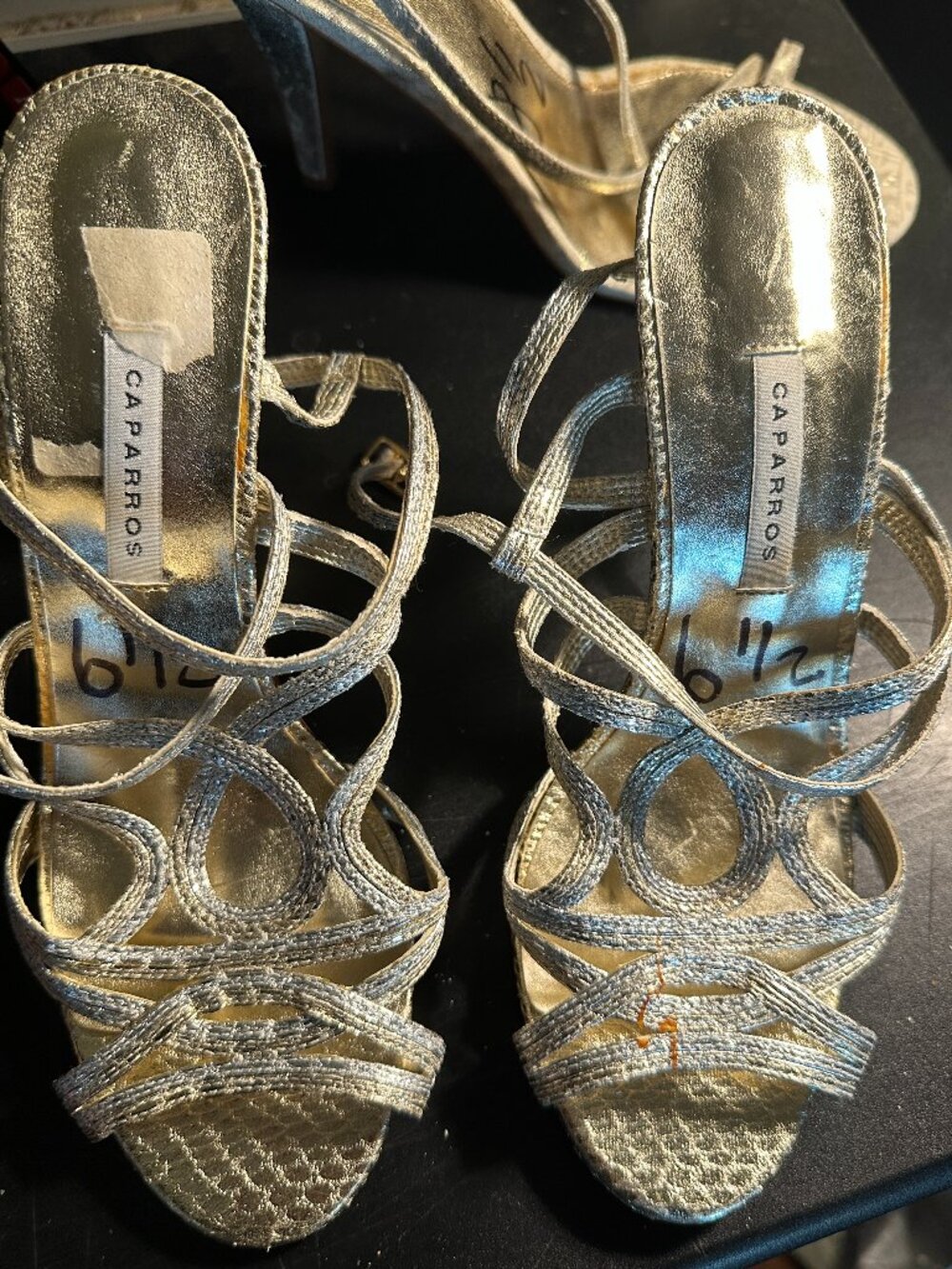 Caparros Gold Strappy Metallic Wedding Heels Size 6.5 Y2K Cage Party Sandals